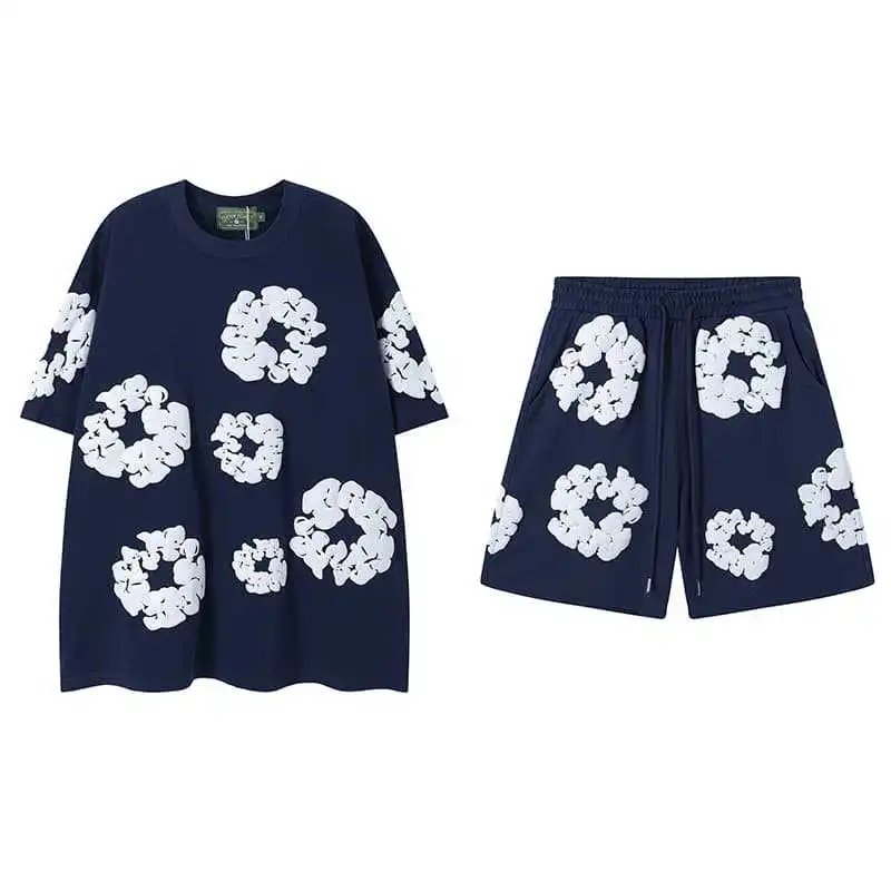 Design Abstract Floral Print Oversized T-Shirt Blue - 5