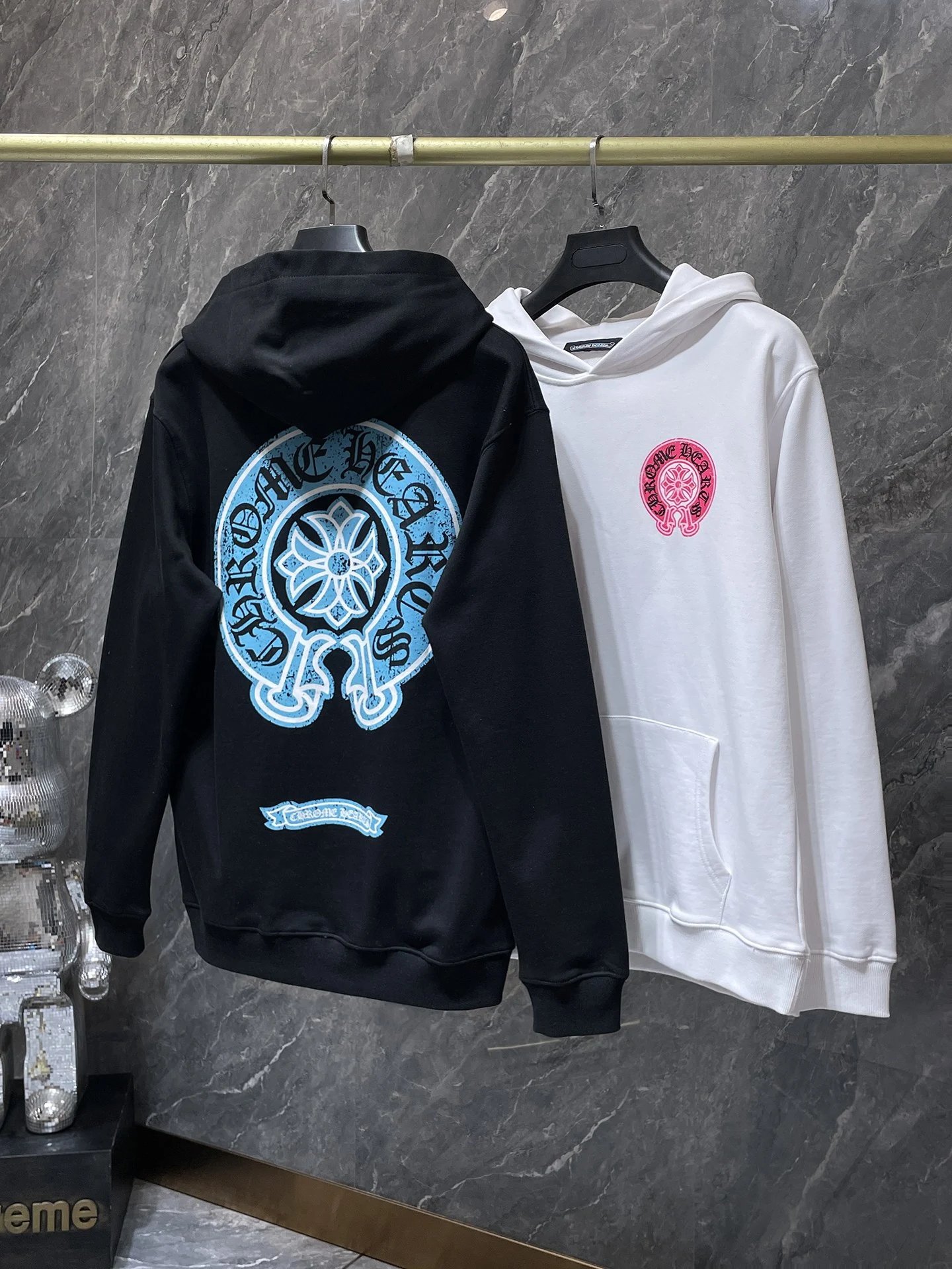 Design Hoodie White with Red Sleeve Logos - 95
