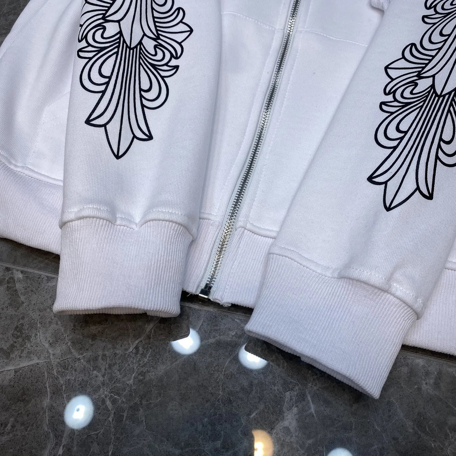 Design Hoodie White with Red Sleeve Logos - 7