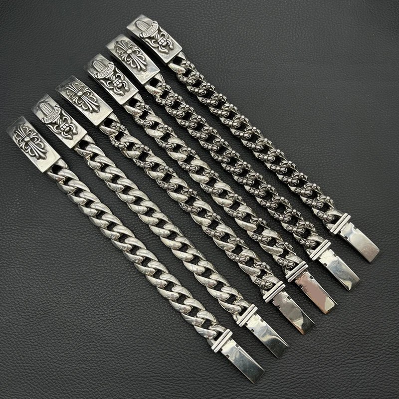 Chrome Hearts Cross Pendant Curb Chain Bracelets Silver Jewelry - 2