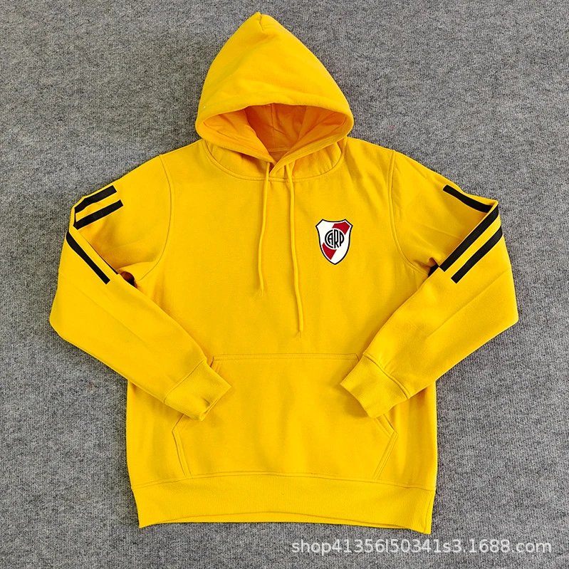 Design River Plate Yellow Hoodie with Club Crest and Stripe Sleeves Hoodie - 4