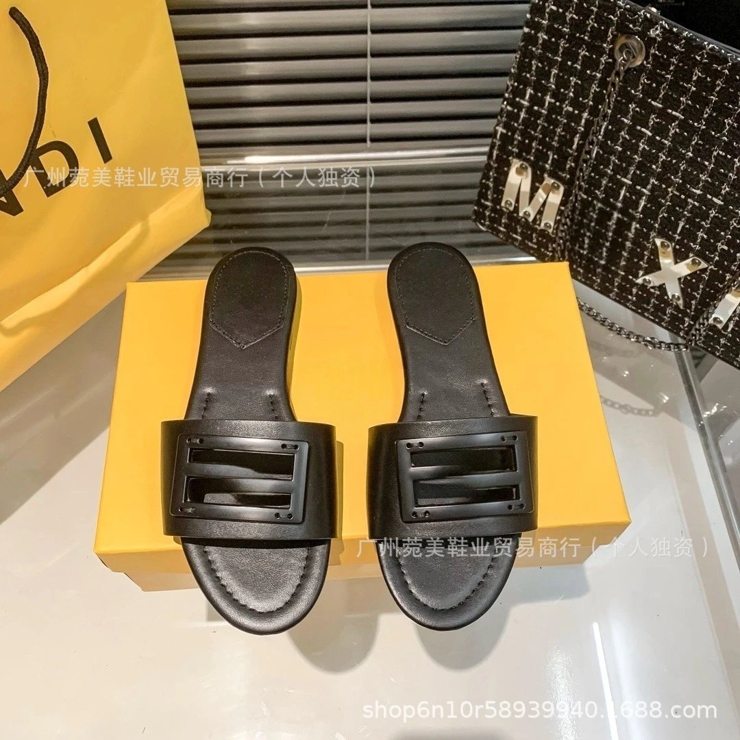 Fendi FF Logo Slide Sandals Olive Green Slippers - 5