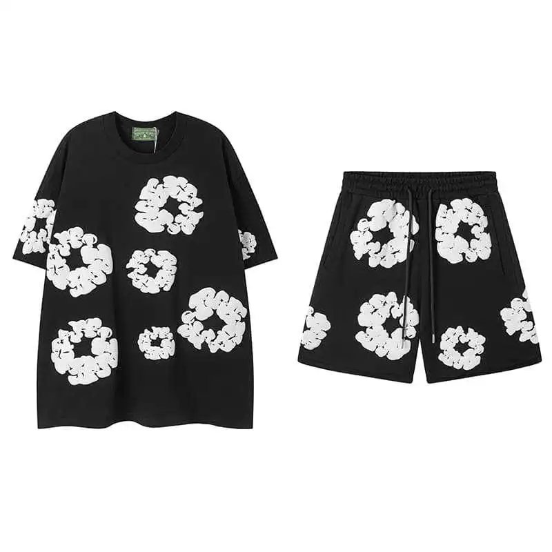 Design Abstract Floral Print Oversized T-Shirt Blue - 8