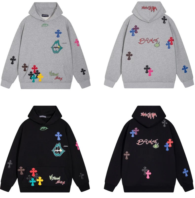 Design Hoodie White with Red Sleeve Logos - 32