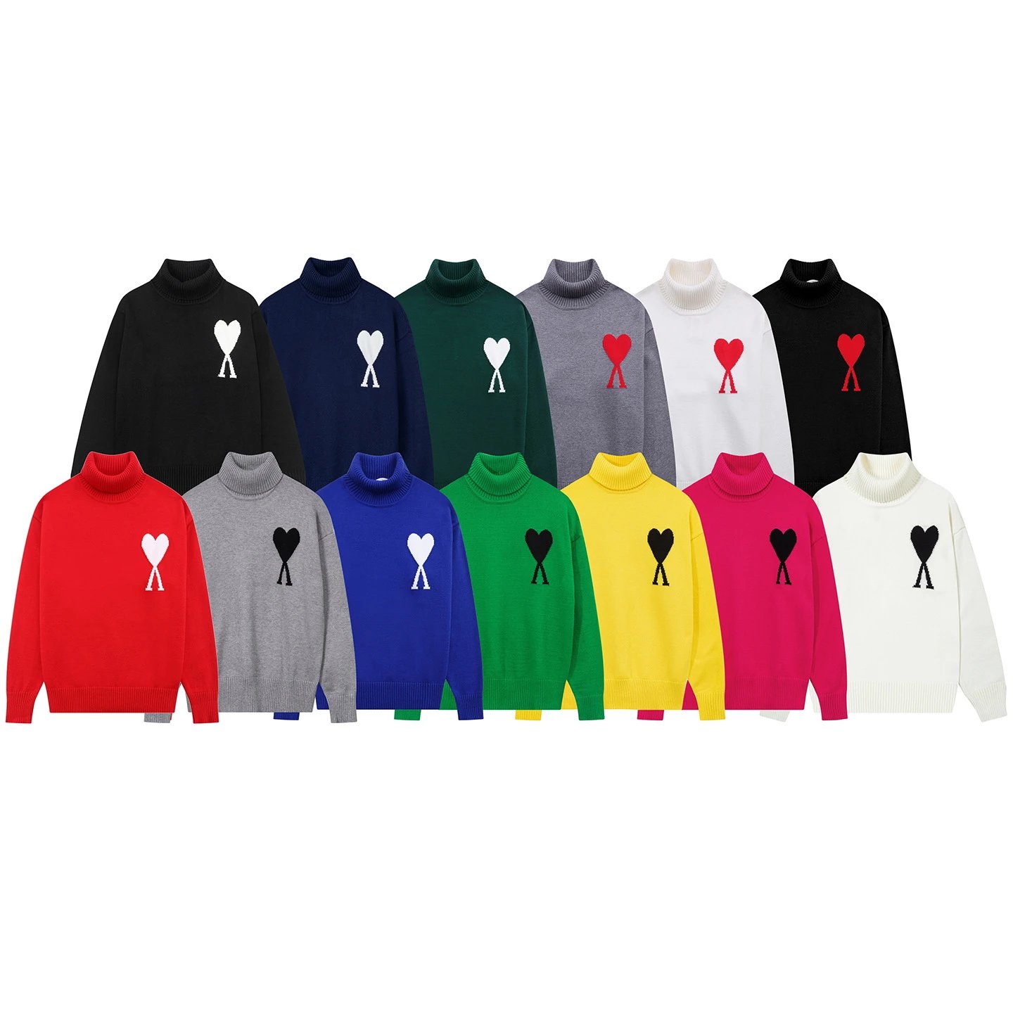 Ami Paris Heart Logo Turtleneck Sweater Forest Green - 4