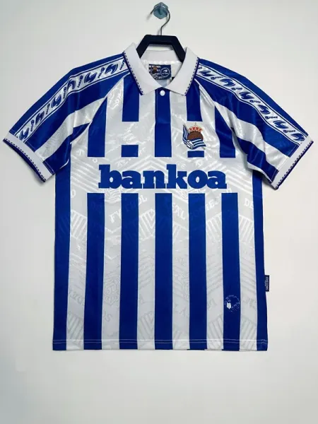 Design Real Sociedad 1992-93 Home Jersey Blue and White Striped Football Shirt Jersey - 1