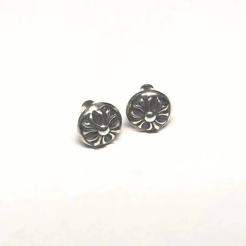 Chrome Hearts Stacked Coin Stud Earrings Silver Jewelry - 9