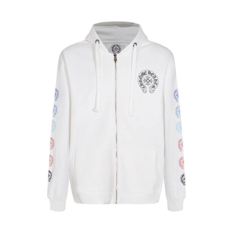 Design Hoodie White with Red Sleeve Logos - 72