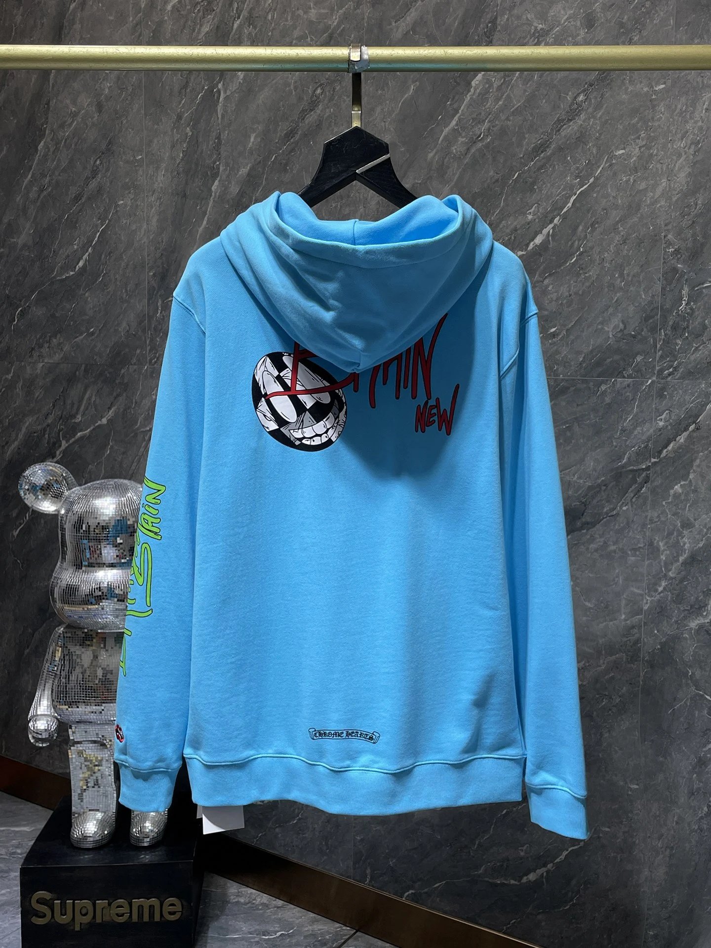 Design Hoodie White with Red Sleeve Logos - 94