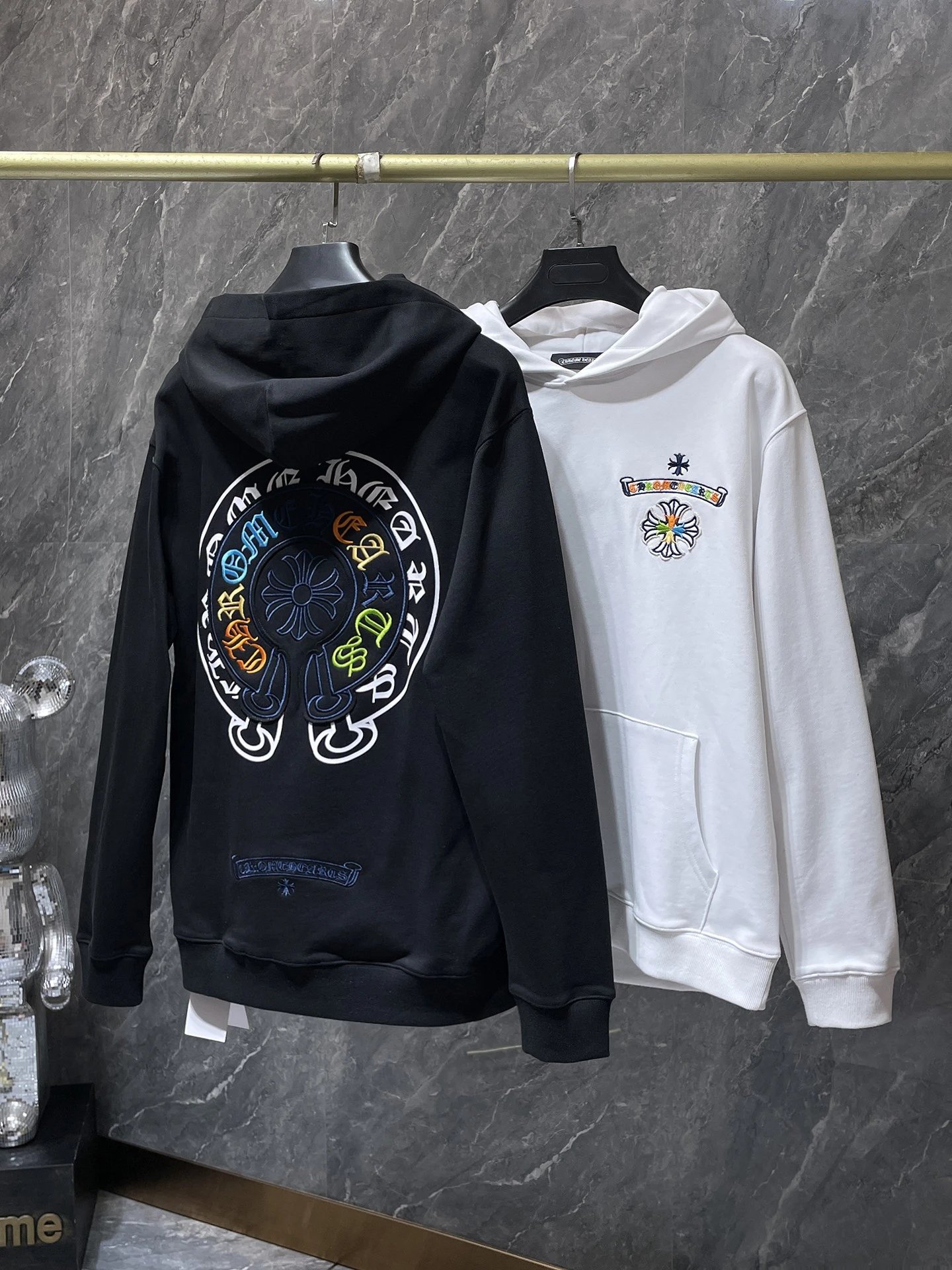 Design Hoodie White with Red Sleeve Logos - 98