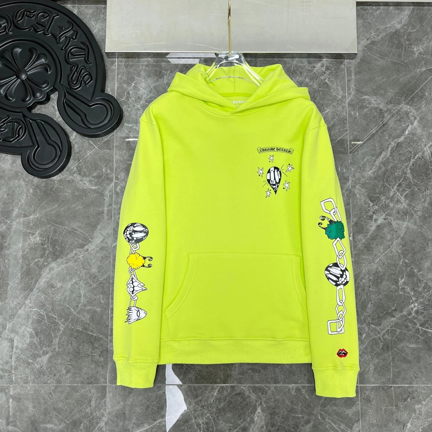 Design Hoodie White with Red Sleeve Logos - 101