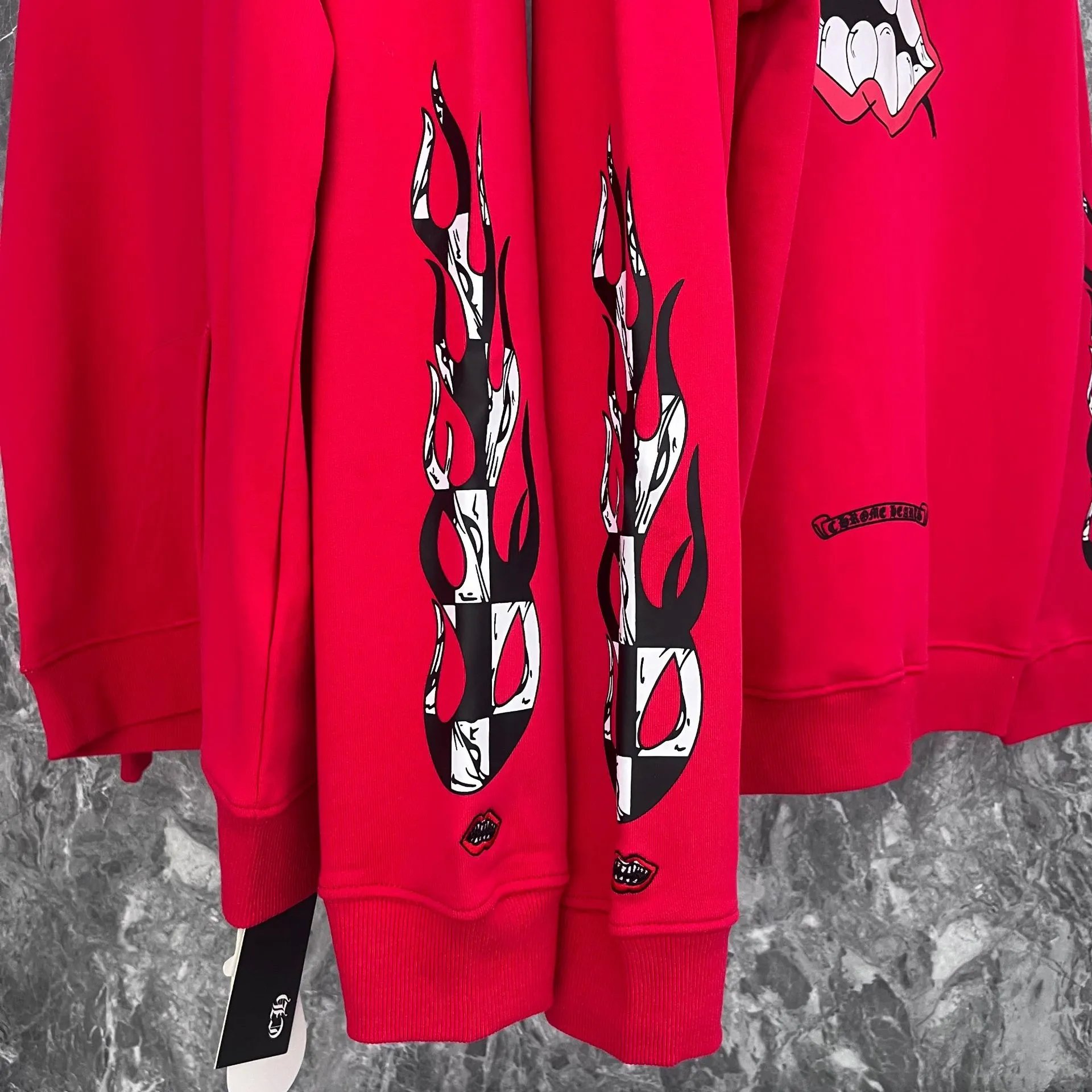 Design Hoodie White with Red Sleeve Logos - 21