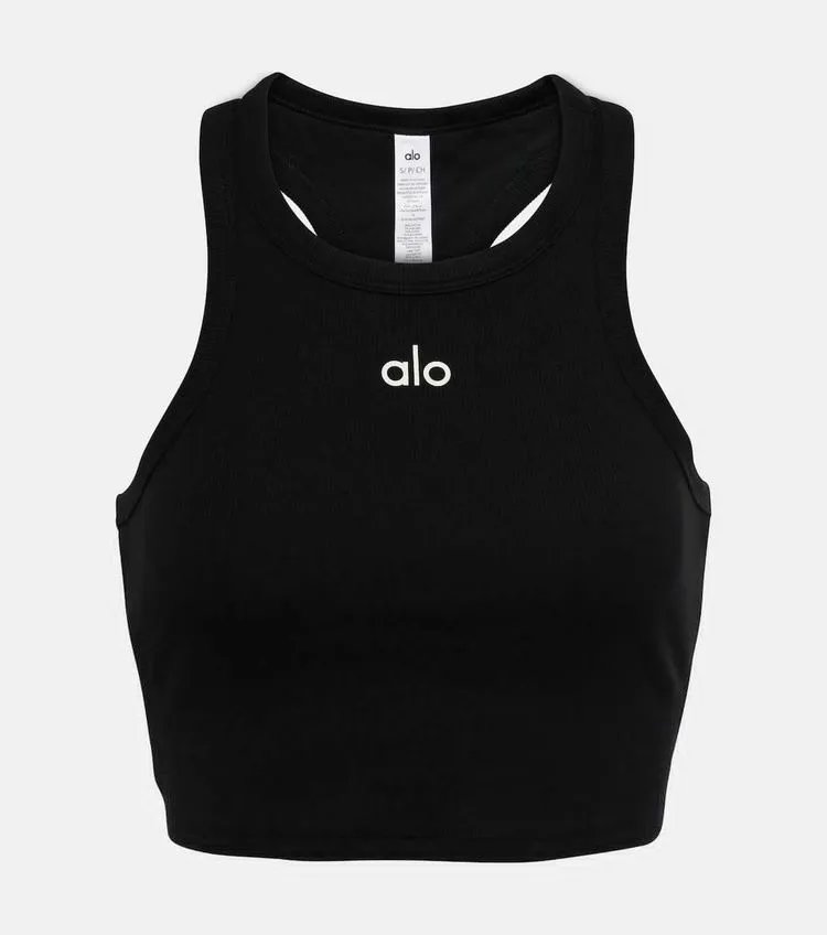 Alo Stretch Black Ribbed Crop Tank Top Vest Top - 8