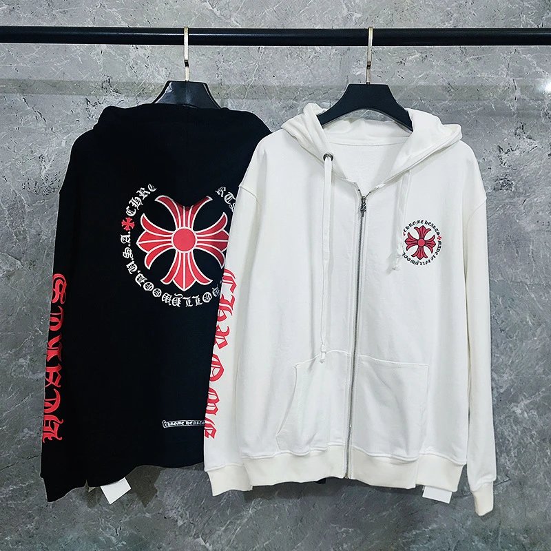 Design Hoodie White with Red Sleeve Logos - 31