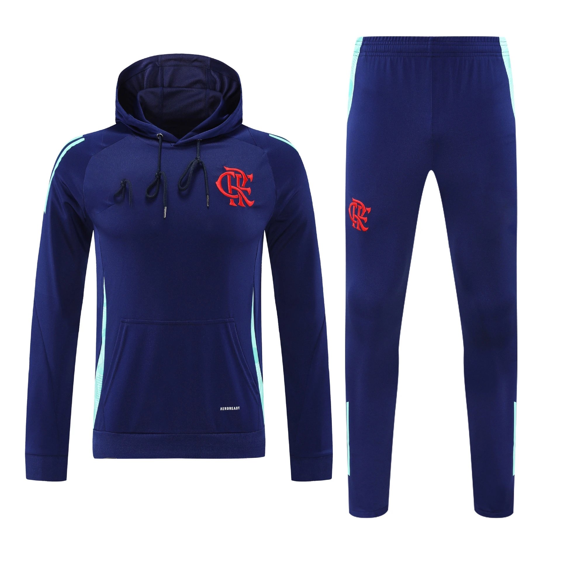 Flamengo Training Hoodie and Sweatpants Set Navy with Mint Accents Tracksuit - 1