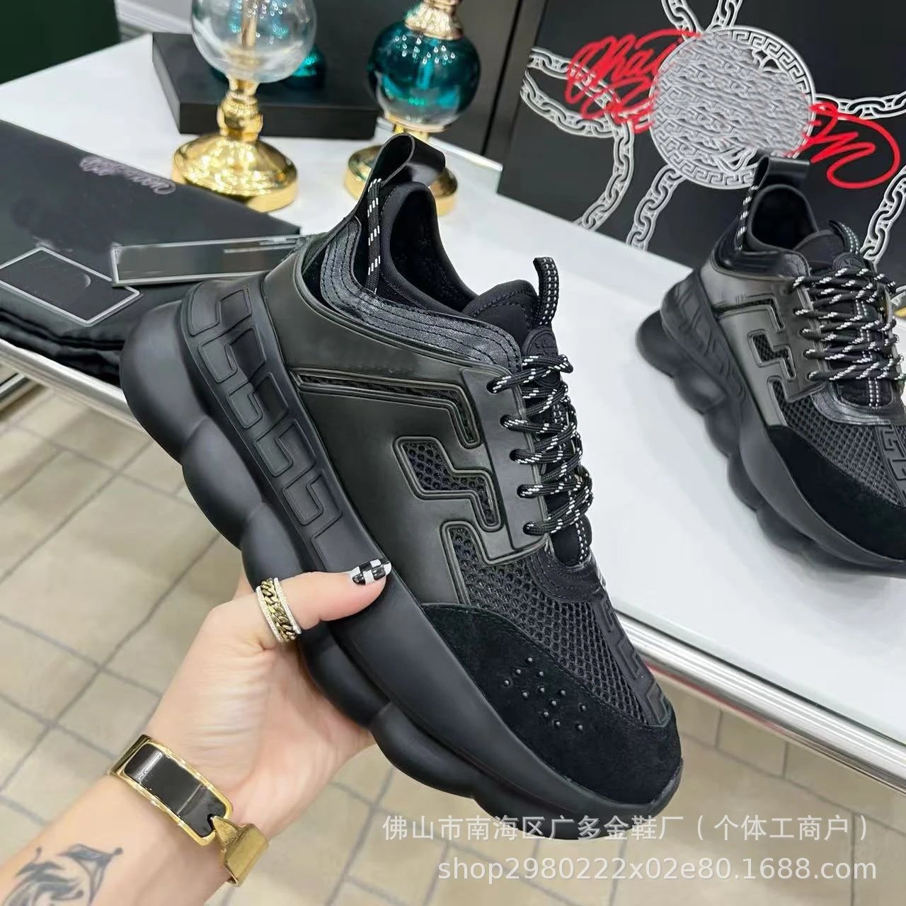 Versace Sneakers Chunky lace-up with Greek key panels and printed uppers image 2