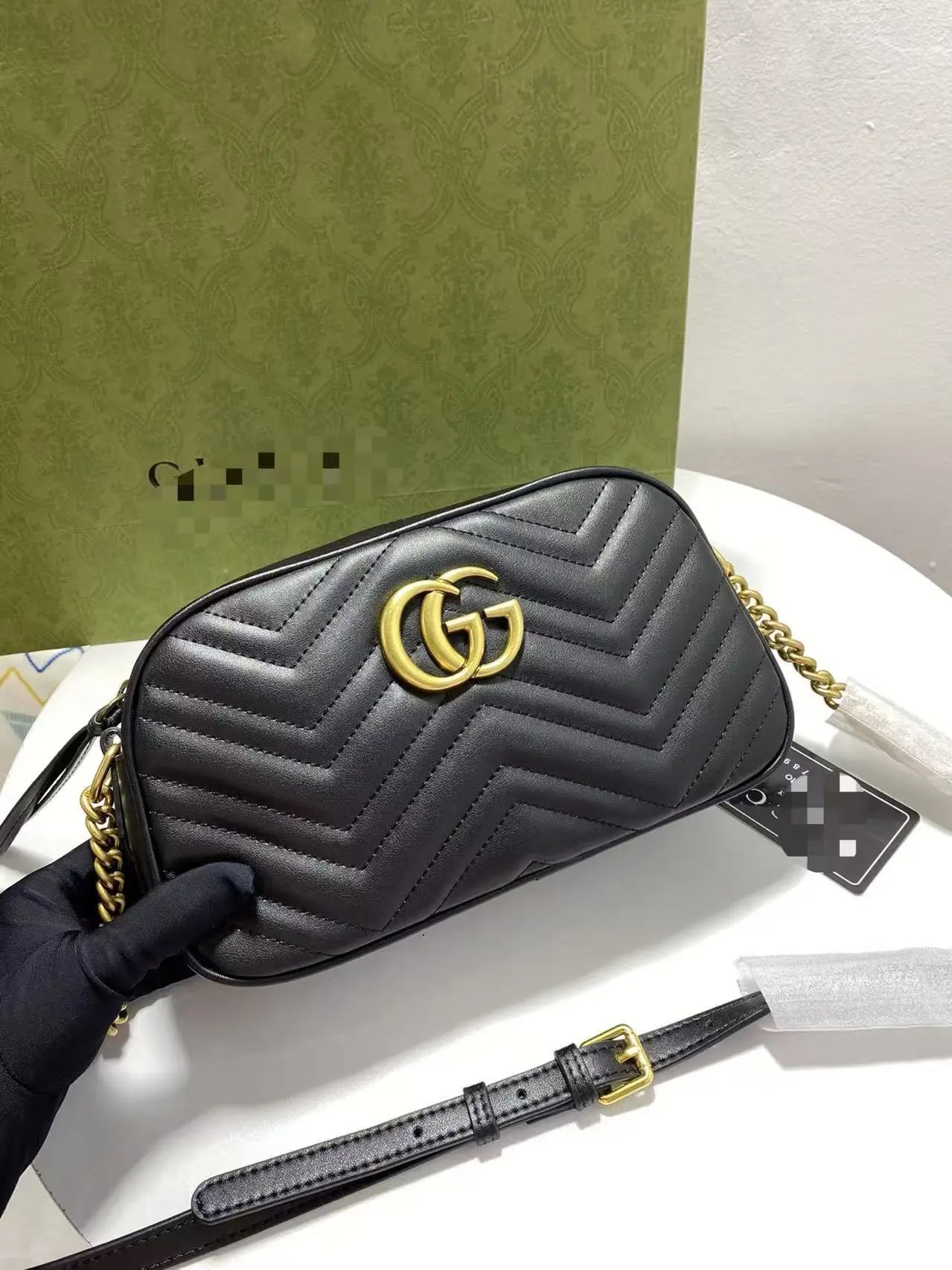 Gucci Marmont Mini Chevron Quilted White Shoulder Bag - 3