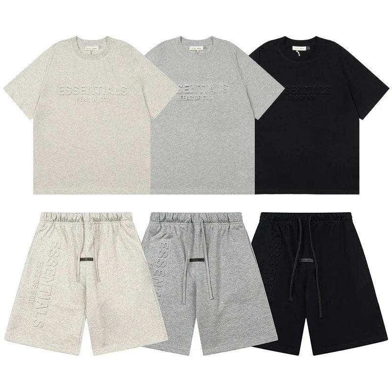 Fear of God Essentials Embossed Logo Heather Gray T-Shirt and Shorts Set - 2