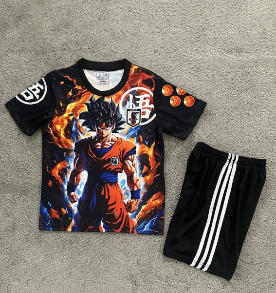 Design Dragon Ball Z Goku Flame Graphic T-Shirt and Stripe Shorts Set Multicolor Sets - 1