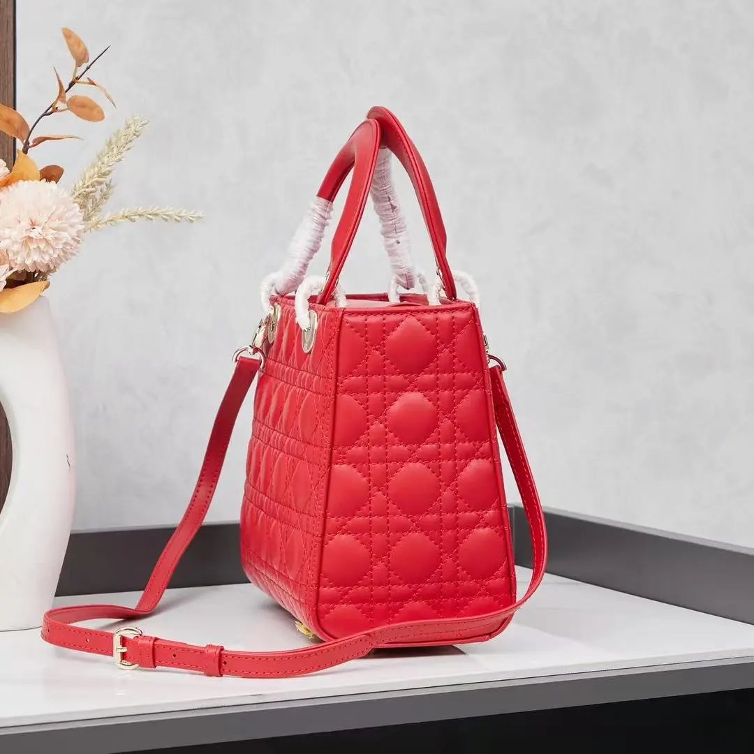 Dior Lady Dior Mini Red Quilted Leather Handbag - 4