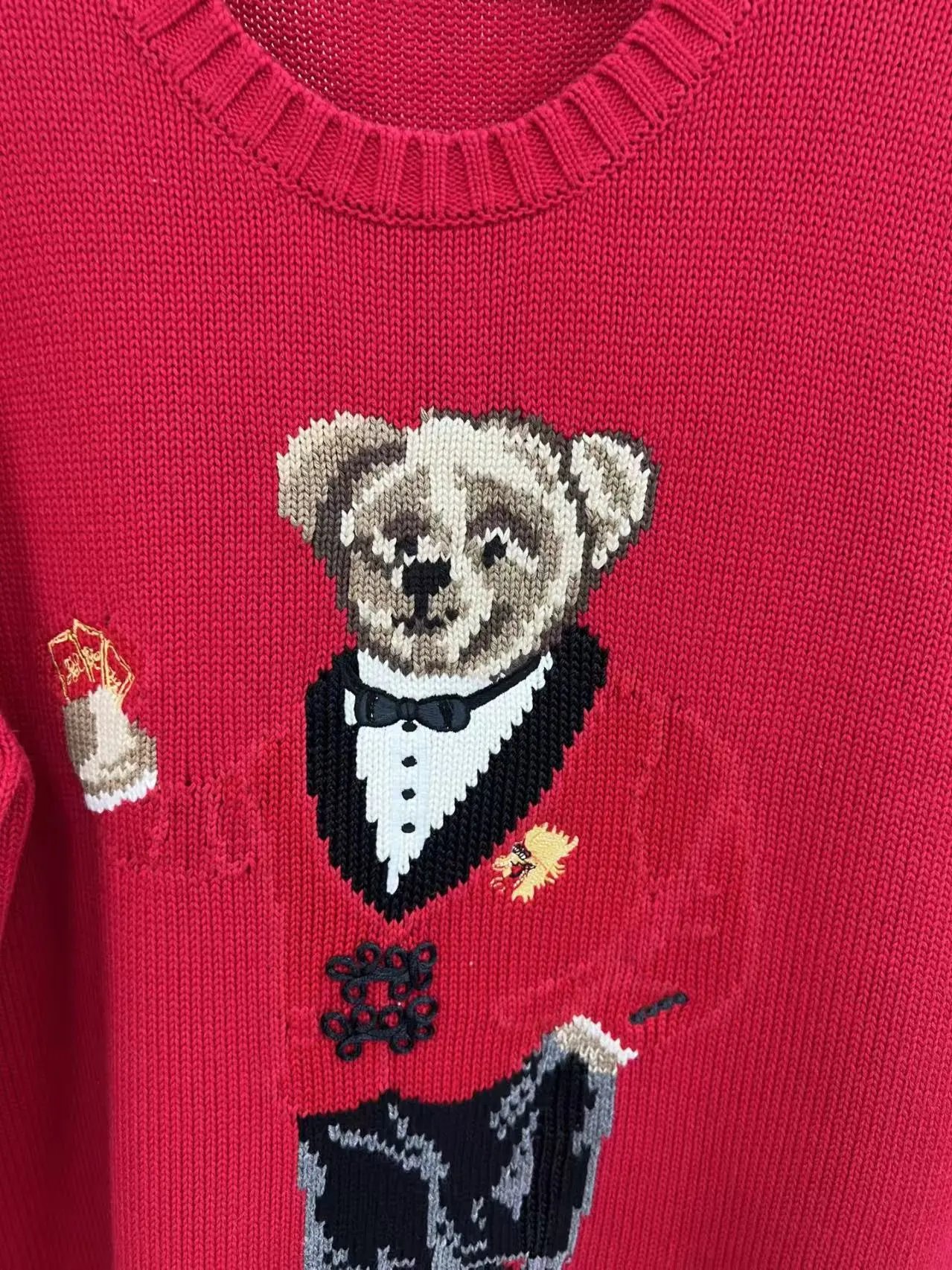 Polo Ralph Lauren Bear Motif Knit Sweater Red - 4