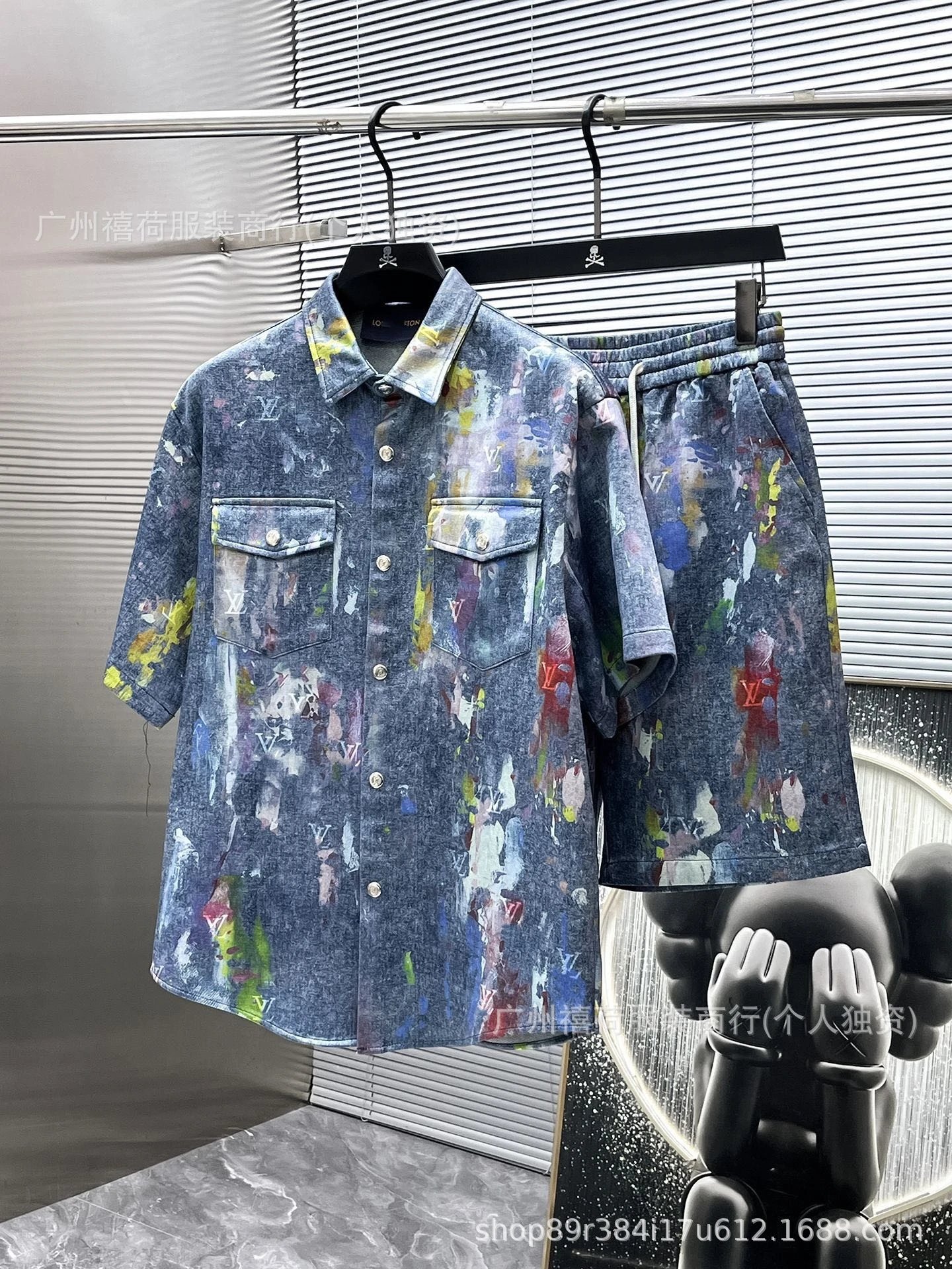 Philipp Plein Skull-Print Denim Shirt and Shorts Set Black - 10