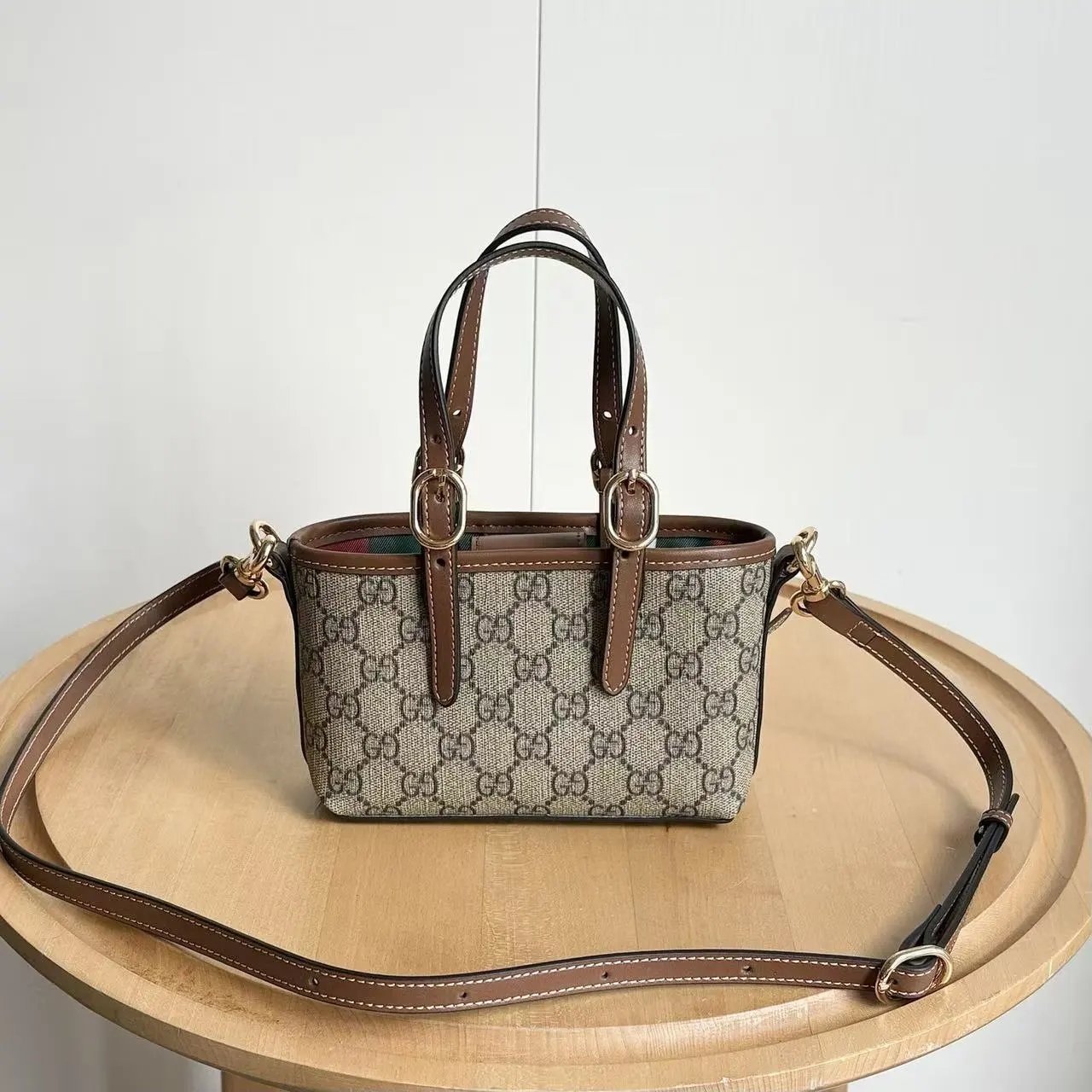 Gucci GG Marmont Mini Top Handle Bag Beige Brown Canvas Handbag - 5