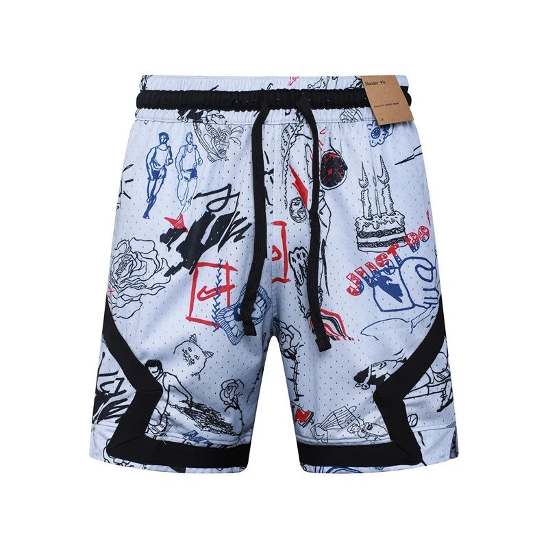Design Sporty Mesh Shorts Navy with Red Geometric Panels - 3