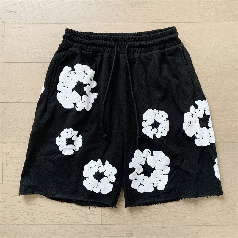 Design Floral Print Purple Drawstring Shorts - 8