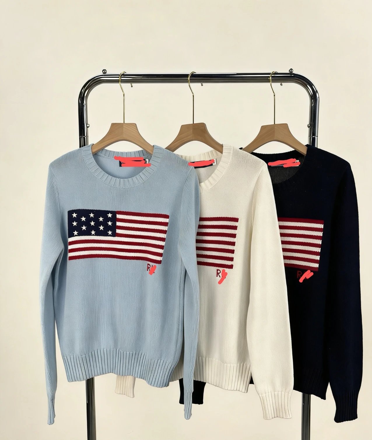 Design American Flag Knit Sweater Light Blue - 7
