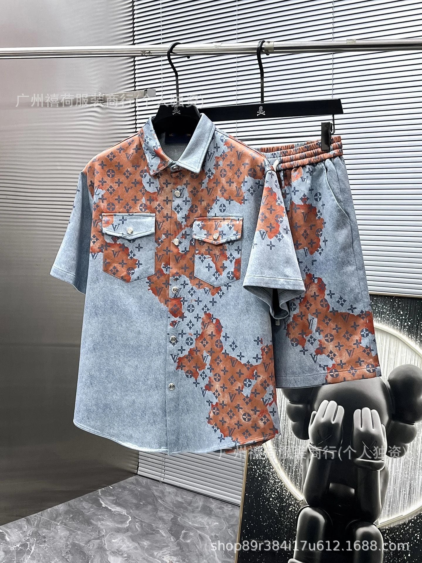 Philipp Plein Skull-Print Denim Shirt and Shorts Set Black - 6