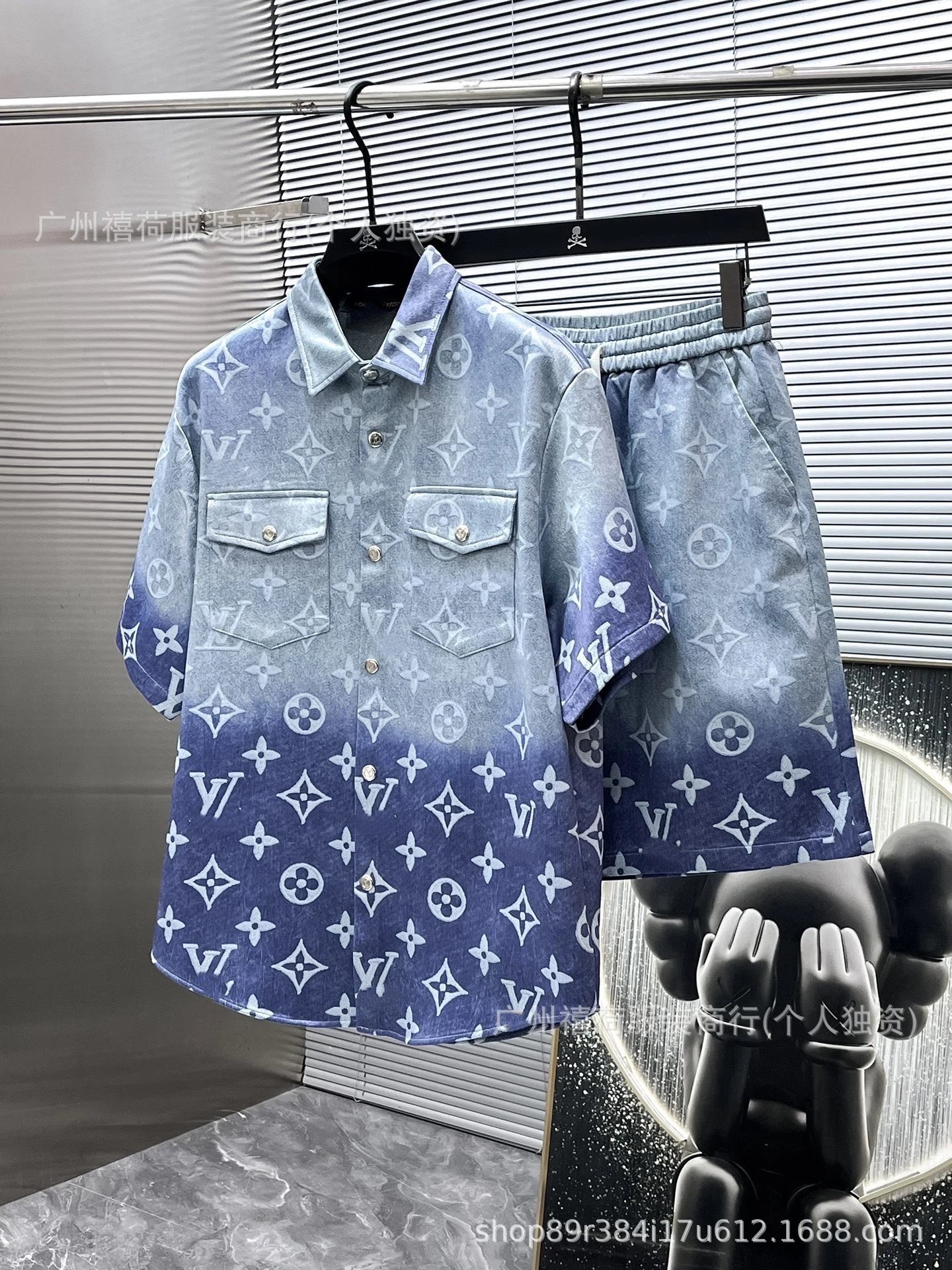 Philipp Plein Skull-Print Denim Shirt and Shorts Set Black - 7