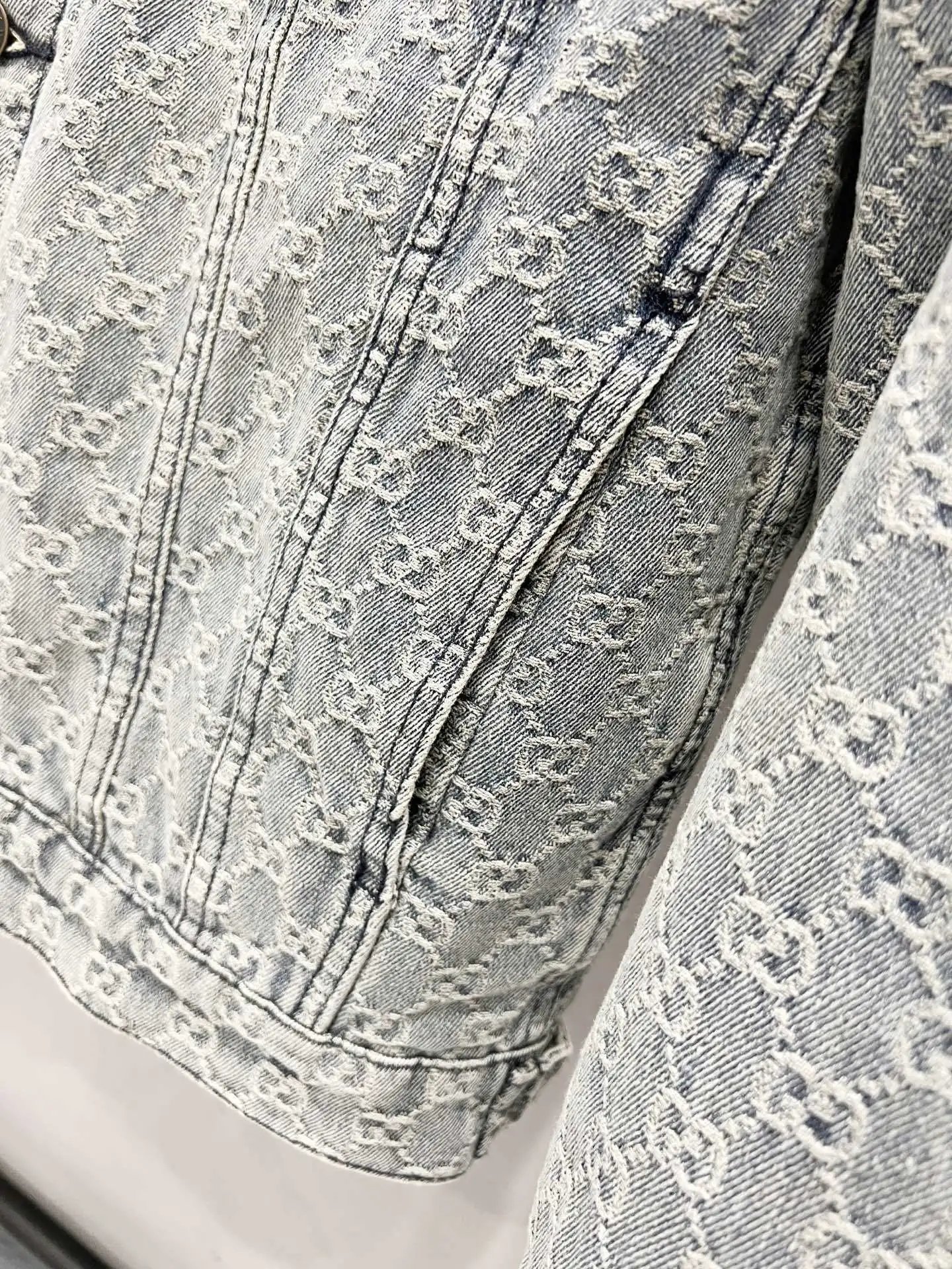 Design Light Wash Denim Jacket with Pearl Buttons and Embroidered Pocket - 8