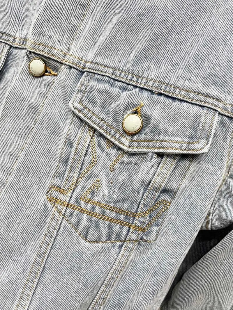 Design Light Wash Denim Jacket with Pearl Buttons and Embroidered Pocket - 15