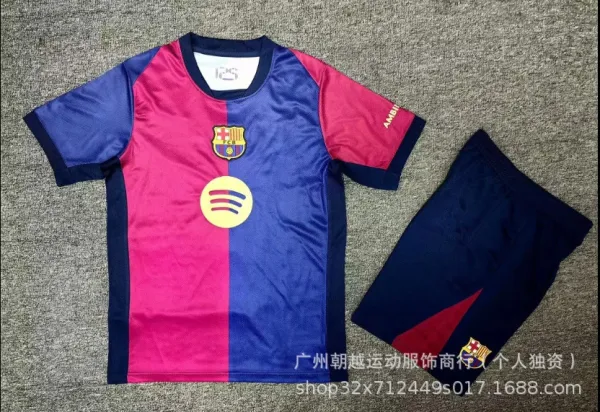 FC Barcelona x Spotify 2024 Third Kit Pink and Blue Jersey Set - 1