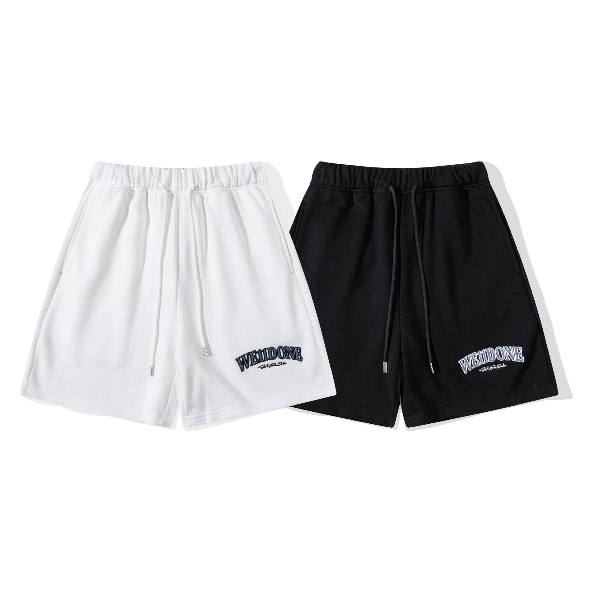 Design WE11DONE Logo Embroidered Black Sweat Shorts - 13