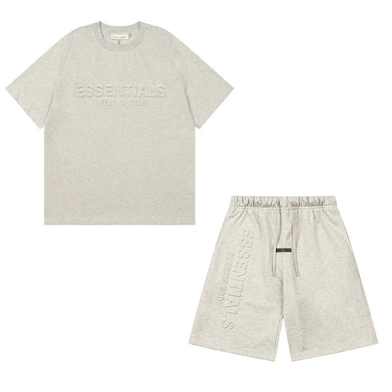 Fear of God Essentials Embossed Logo Heather Gray T-Shirt and Shorts Set - 5