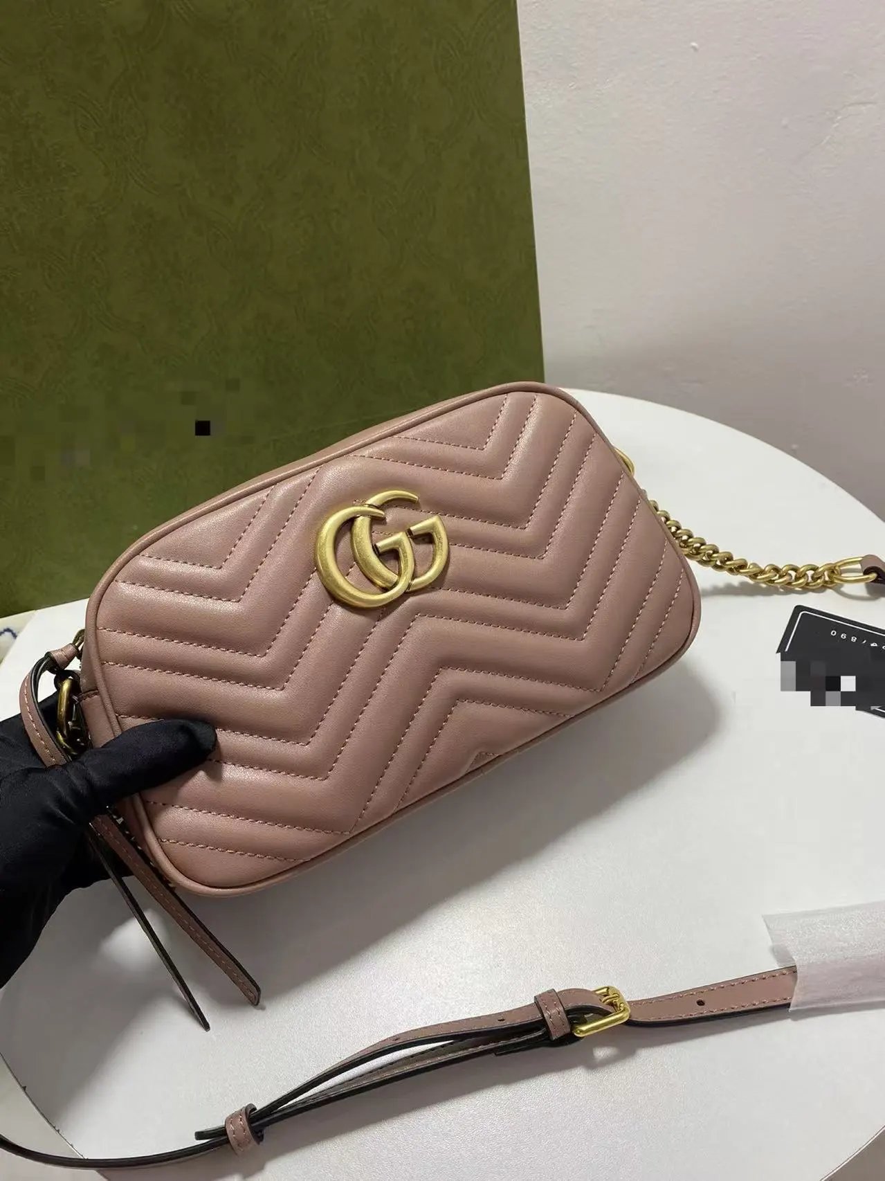 Gucci Marmont Mini Chevron Quilted White Shoulder Bag - 5