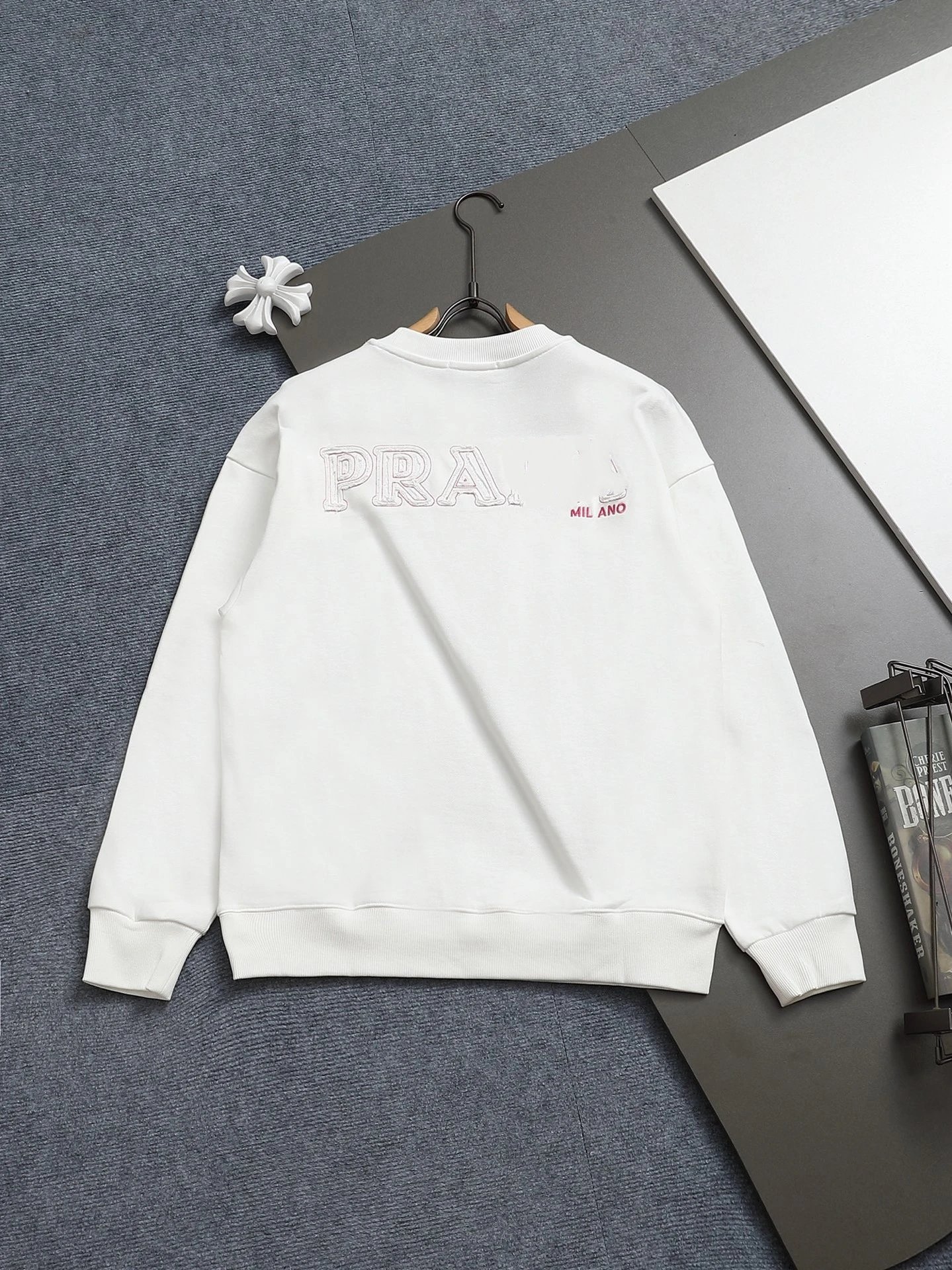 Prada Logo Embroidered Black Hoodie - 36