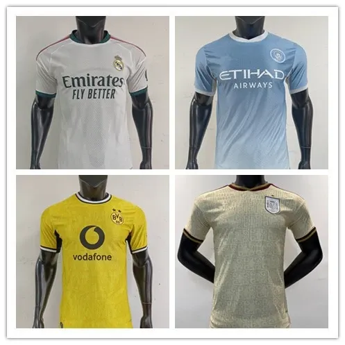 Design Real Madrid x Adidas Away Jersey White, Manchester City x Puma Home Jersey Light Blue, Borussia Dortmund x Puma Away Jersey Yellow, England Football Association x Umbro Third Jersey Beige Jersey - 1