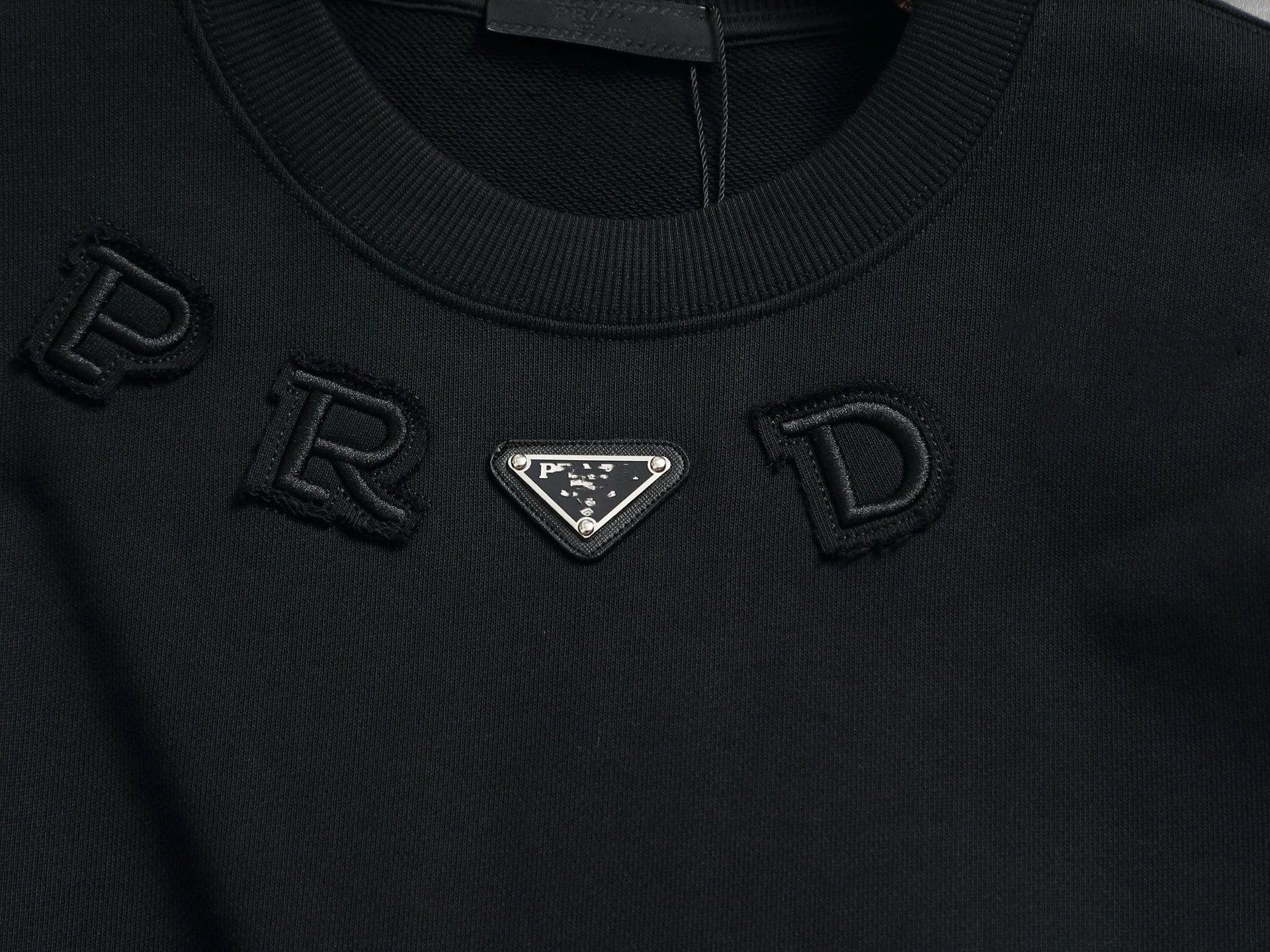 Prada Logo Embroidered Black Hoodie - 42