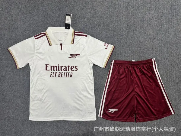 Arsenal FC 2023-24 Away Kit White Burgundy Jersey and Shorts Sets - 1