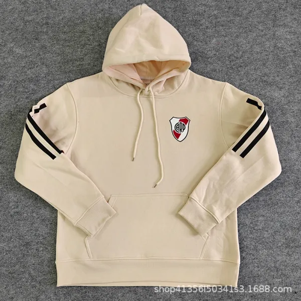 Design River Plate Crest Hoodie Beige with Black Stripes Hoodie - 1