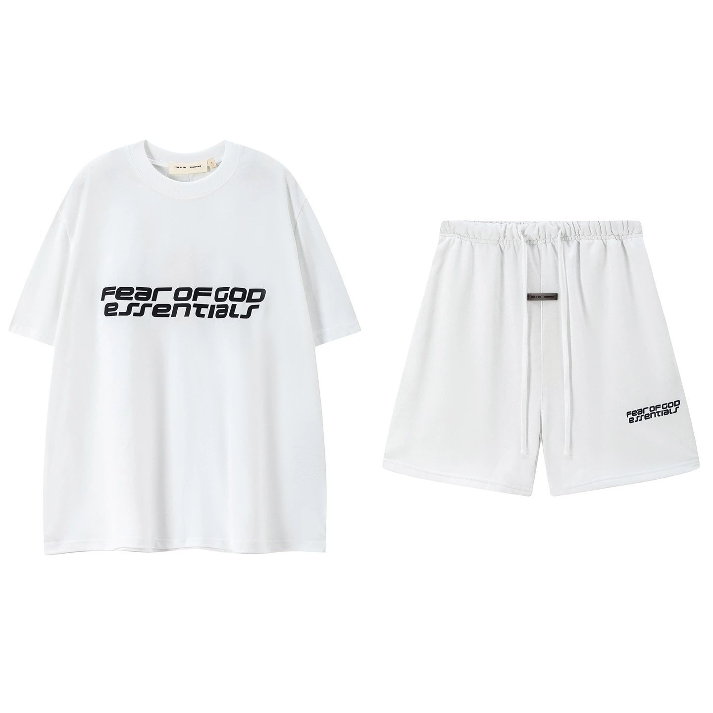 Fear of God Essentials Logo Print Oversized T-Shirt and Shorts Set White - 15