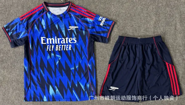 Arsenal FC 2023-24 Third Kit Blue Zigzag Jersey and Shorts Set - 1