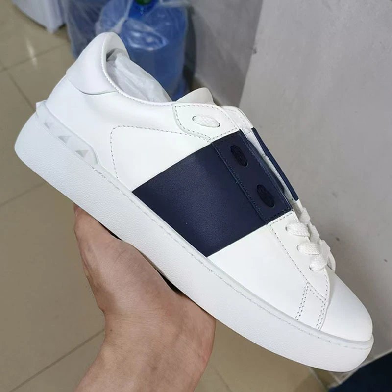 Valentino Rockstud Spike Strap Leather Sneakers White - 6