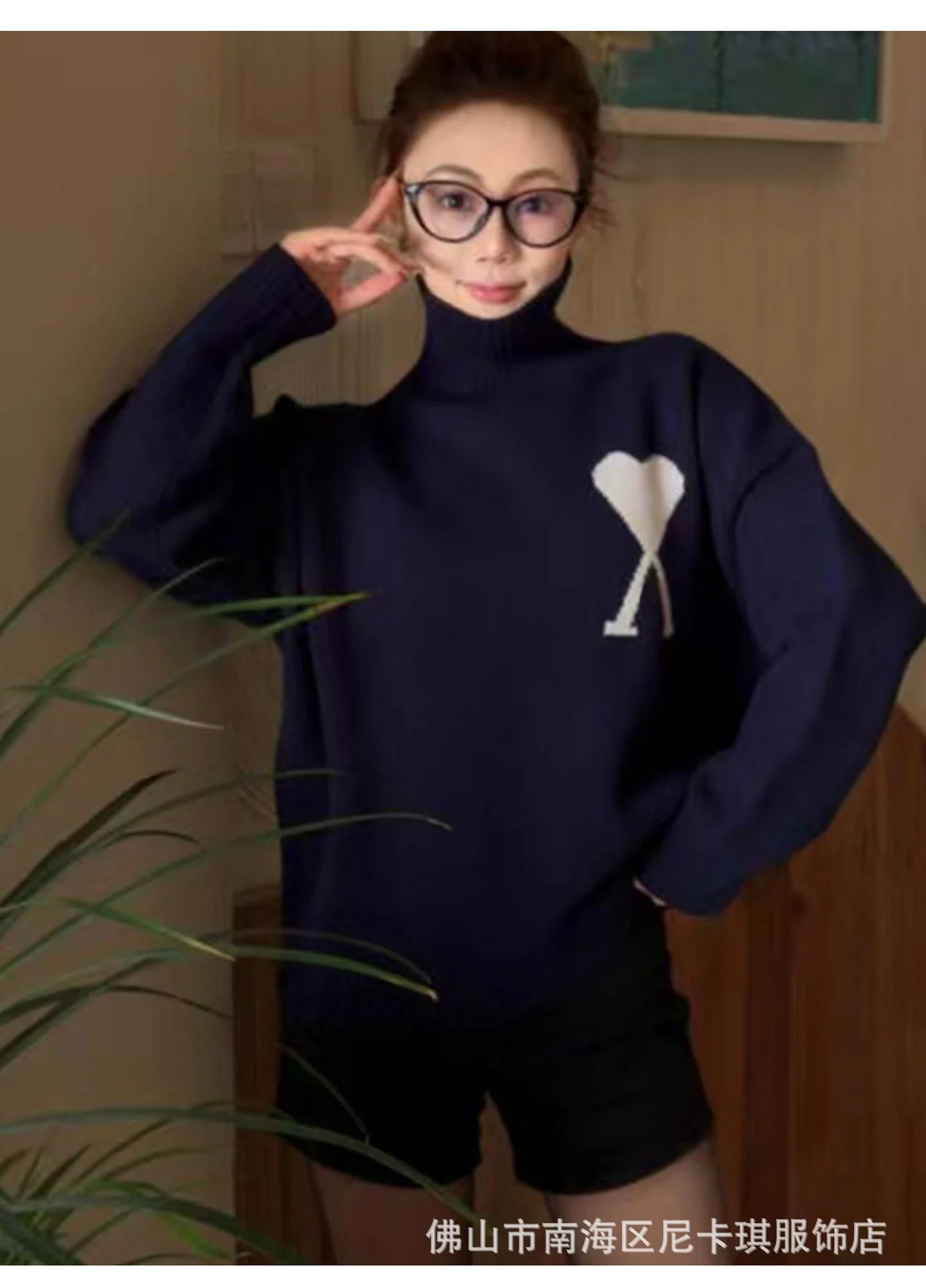 Ami Paris Heart Logo Turtleneck Sweater Forest Green - 11