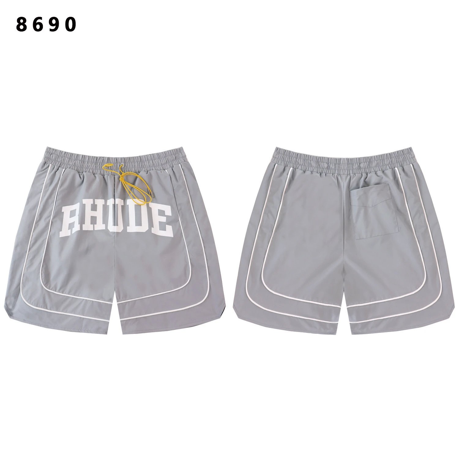 Rhude Sport Shorts Army Green with Yellow Logo - 12