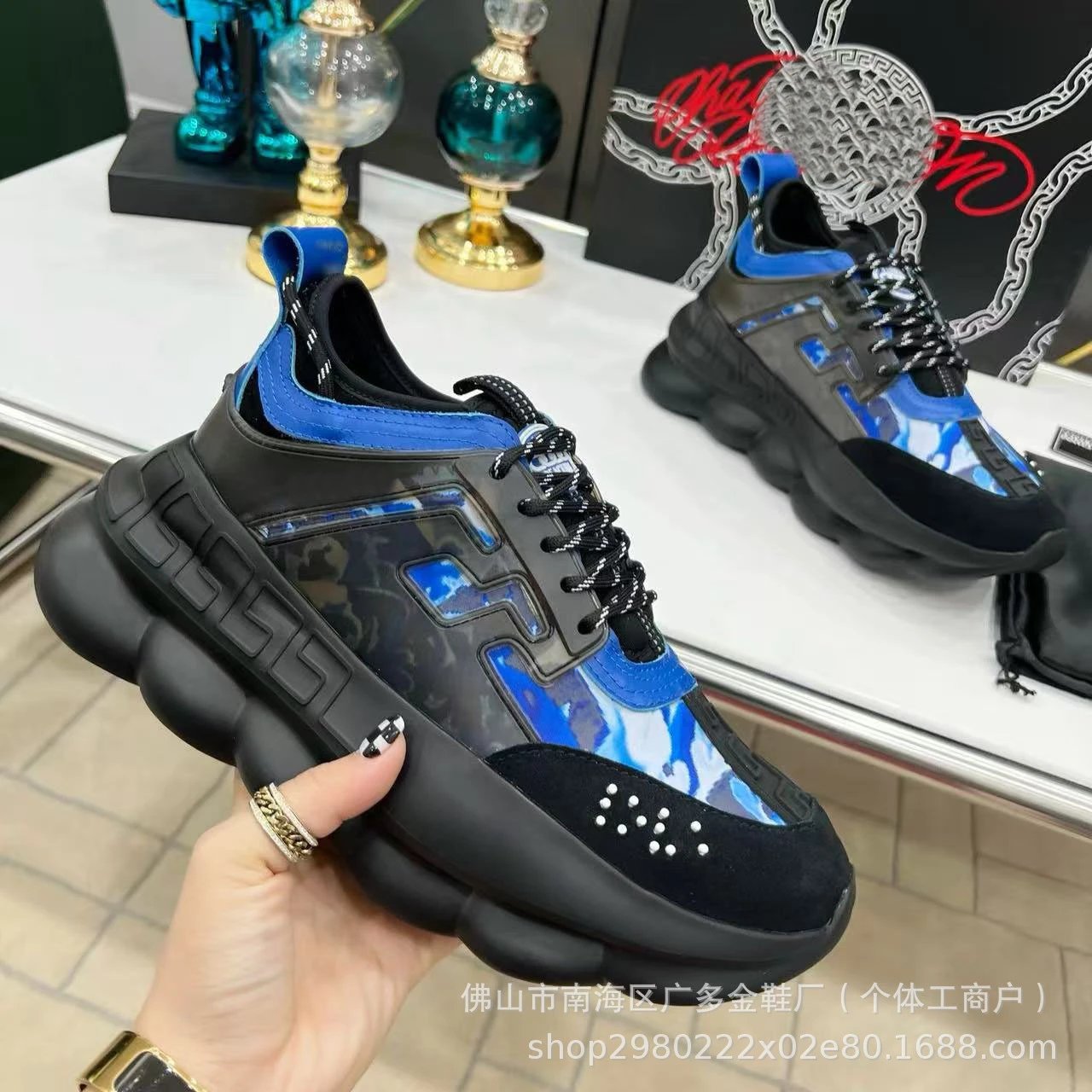 Versace Sneakers Chunky lace-up with Greek key panels and printed uppers image 3