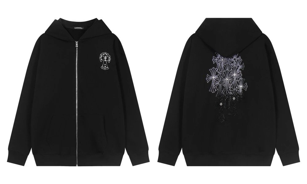 Chrome Hearts x The Rolling Stones White Hoodie with Blue Baroque Sleeve Print - 9